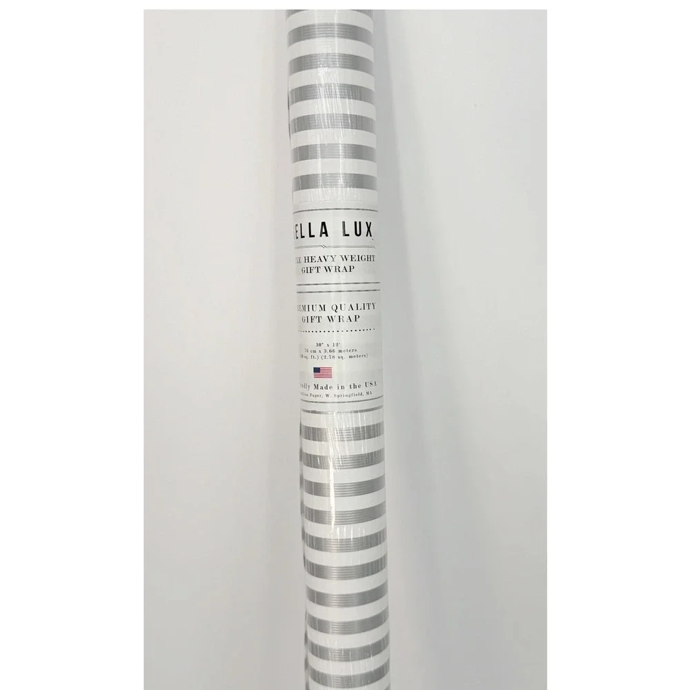 Bella Lux Silver White Striped Heavy Weight Gift Wrap 30 SqFt Party Chic 109-13